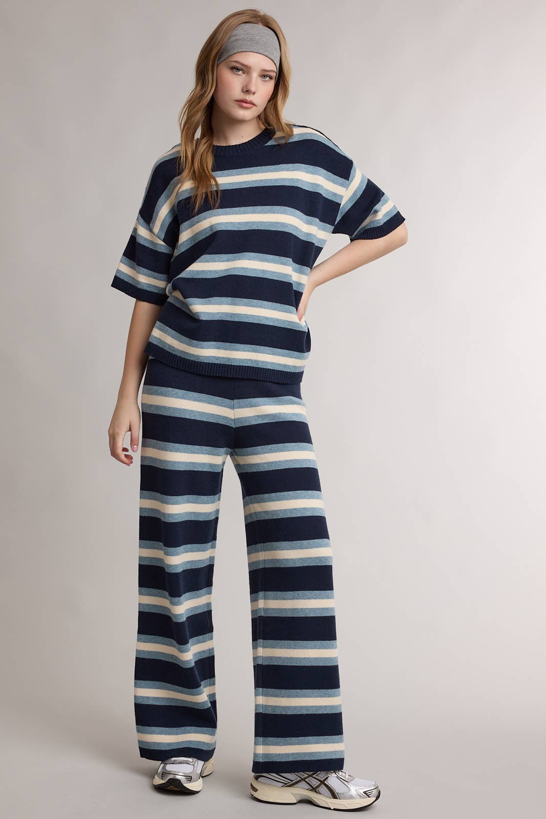 MULTI STRIPE KNIT TOP AND PANTS SET / WL26-13171
