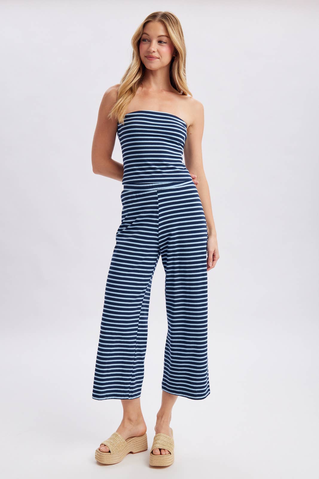 STRIPED KNIT TUBE TOP AND PANTS SET / WL25-12326