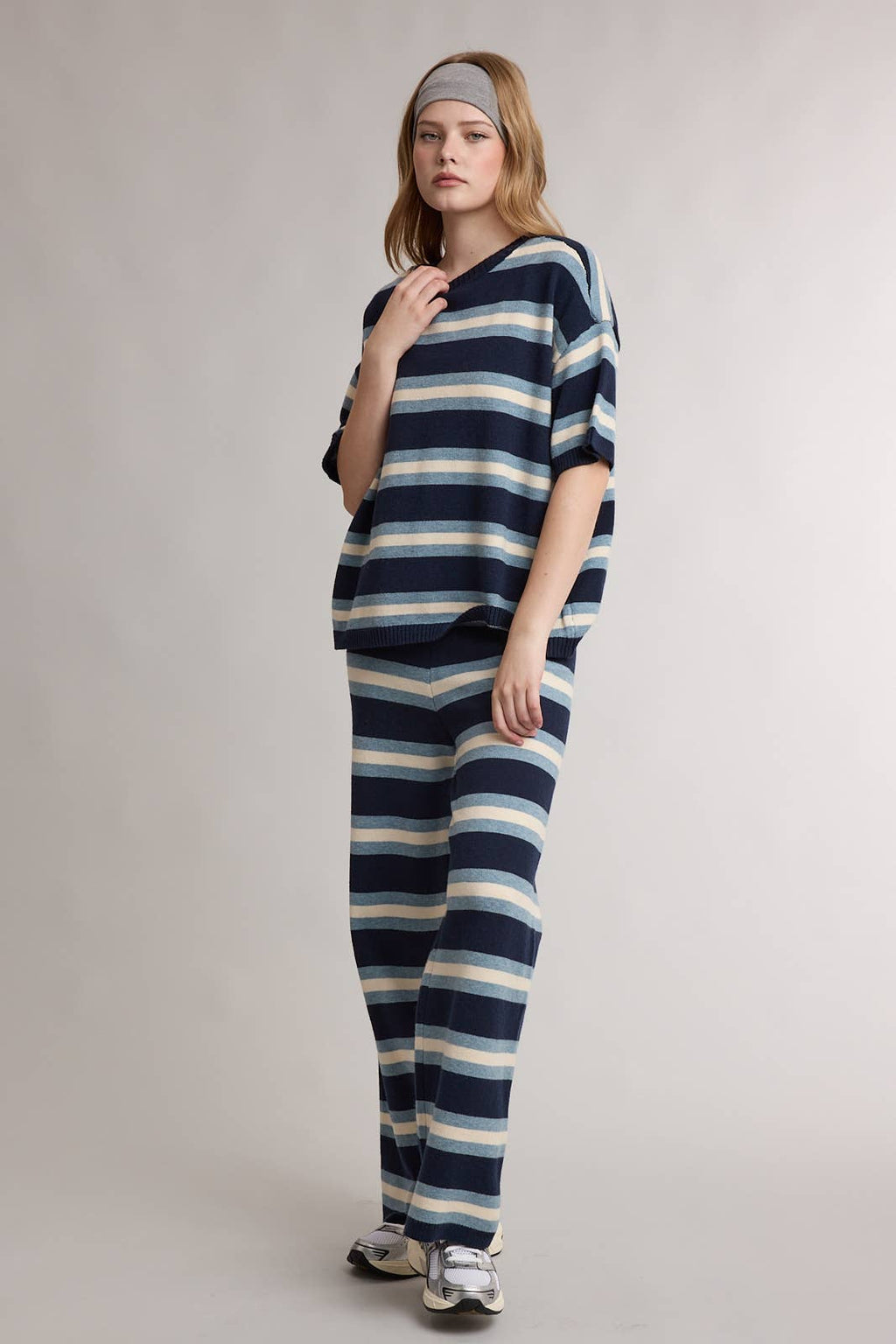 MULTI STRIPE KNIT TOP AND PANTS SET / WL26-13171