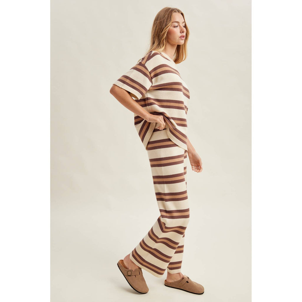 MULTI STRIPE KNIT TOP AND PANTS SET / WL26-13171