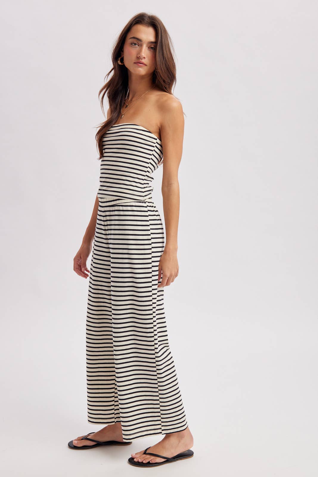 STRIPED KNIT TUBE TOP AND PANTS SET / WL25-12326
