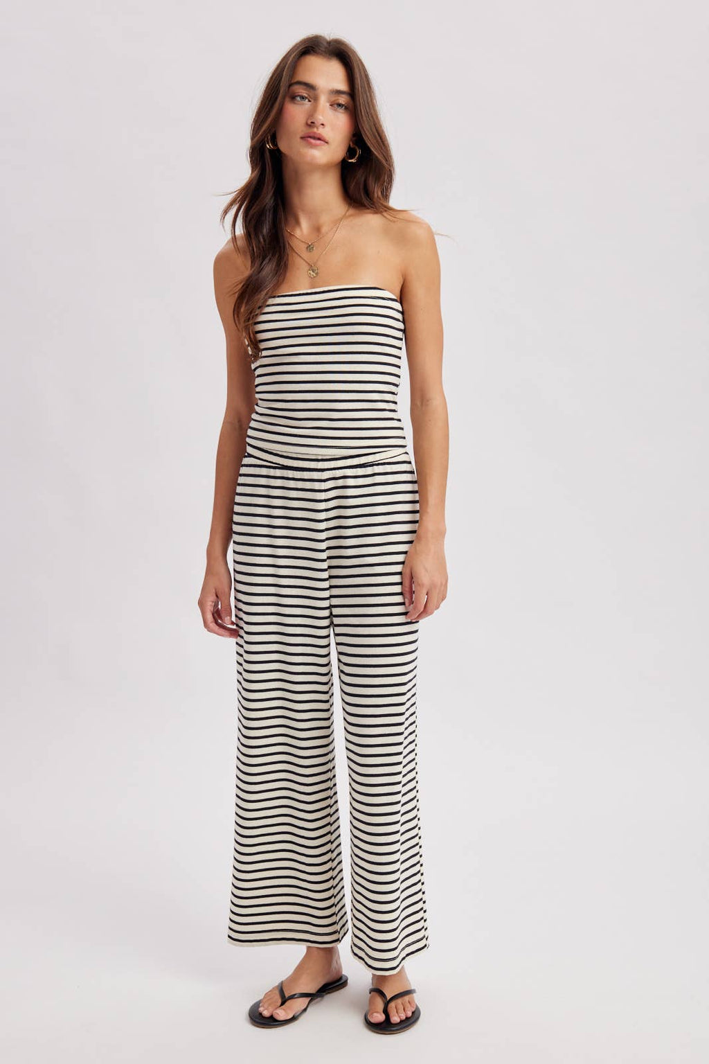 STRIPED KNIT TUBE TOP AND PANTS SET / WL25-12326