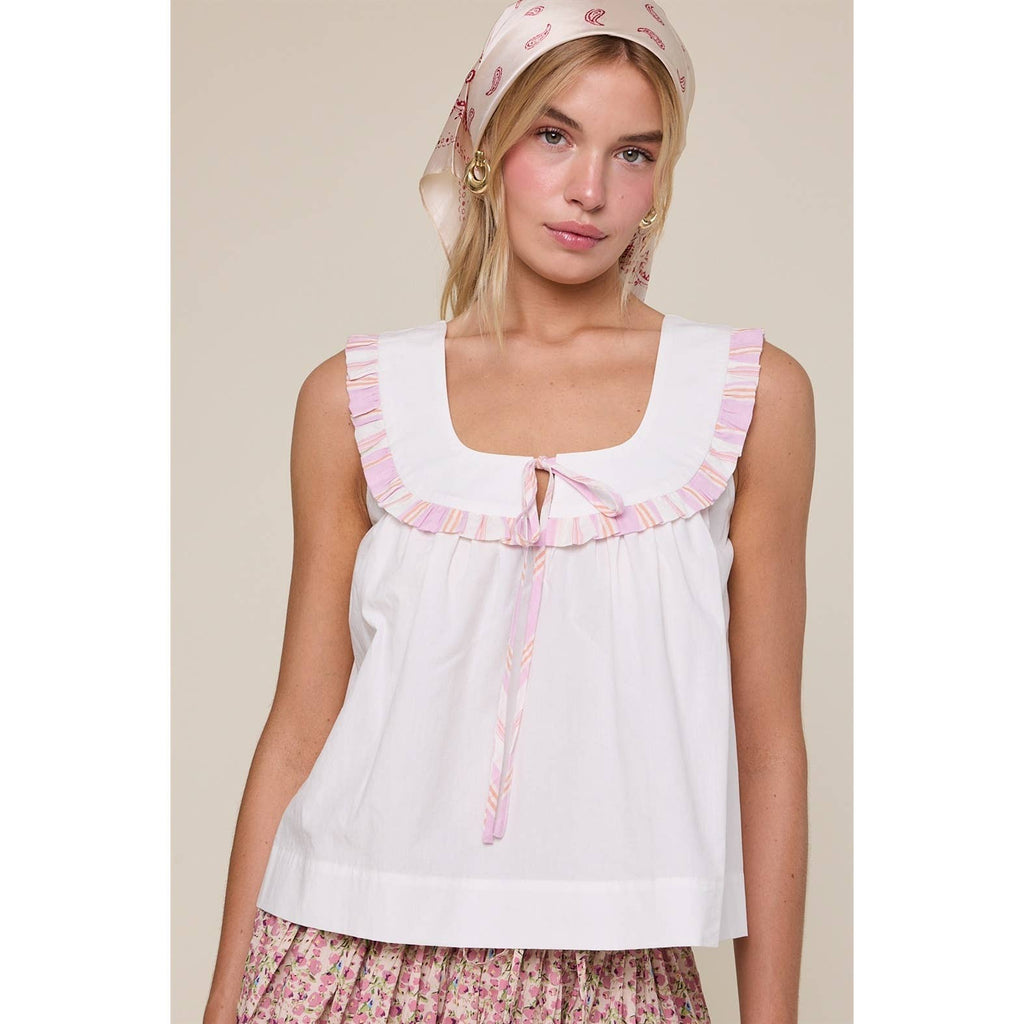 CONTRAST RUFFLED COLLARED TANK TOP / WL25-12021