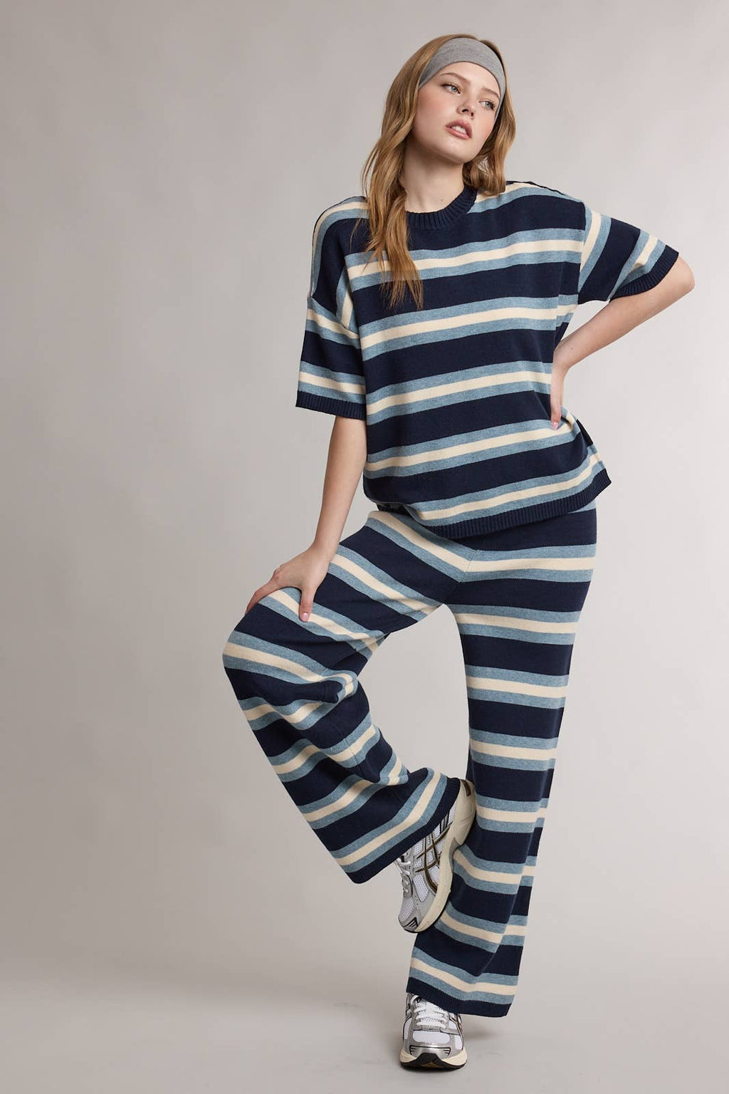 MULTI STRIPE KNIT TOP AND PANTS SET / WL26-13171