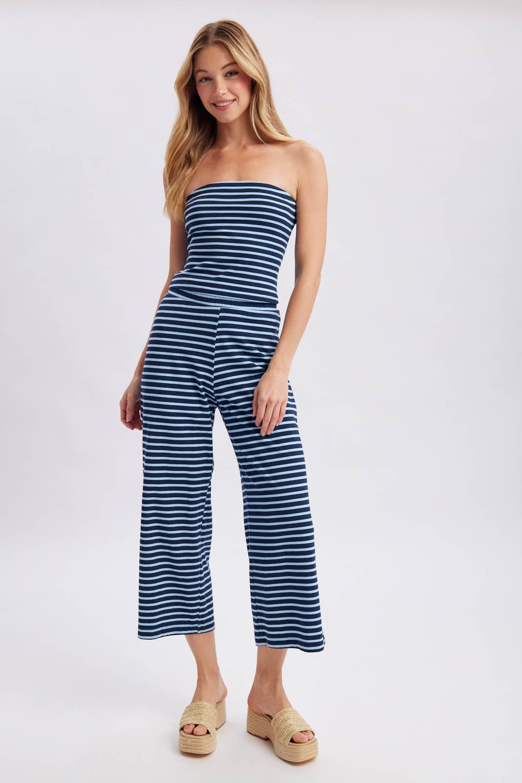STRIPED KNIT TUBE TOP AND PANTS SET / WL25-12326
