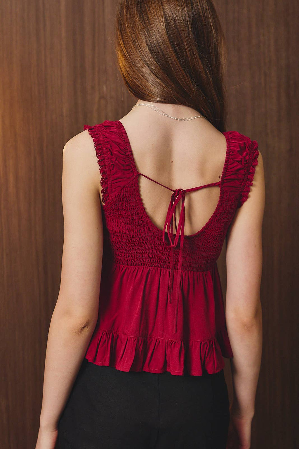 V-NECKLINE TOP WITH LACE TRIM