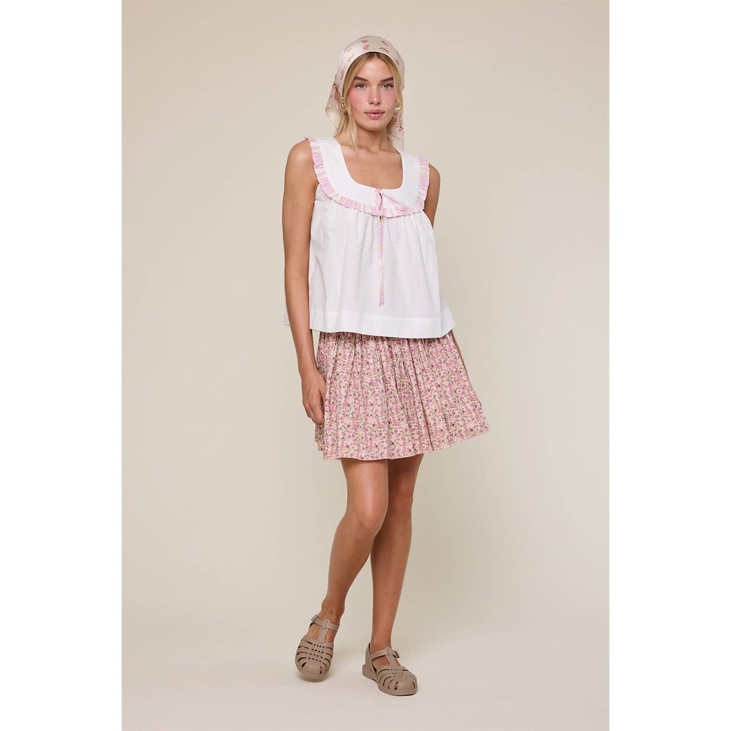 CONTRAST RUFFLED COLLARED TANK TOP / WL25-12021