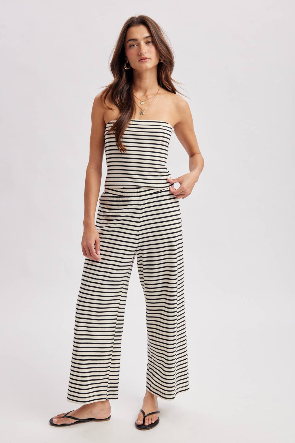 STRIPED KNIT TUBE TOP AND PANTS SET / WL25-12326
