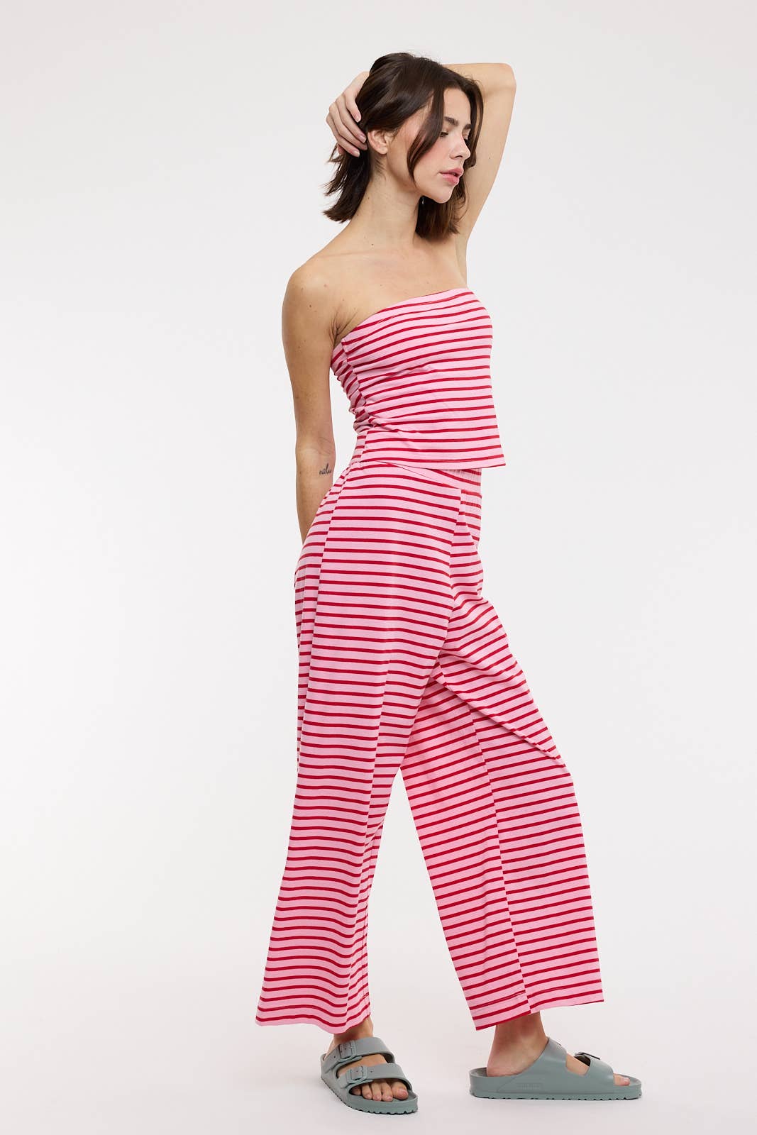STRIPED KNIT TUBE TOP AND PANTS SET / WL25-12326
